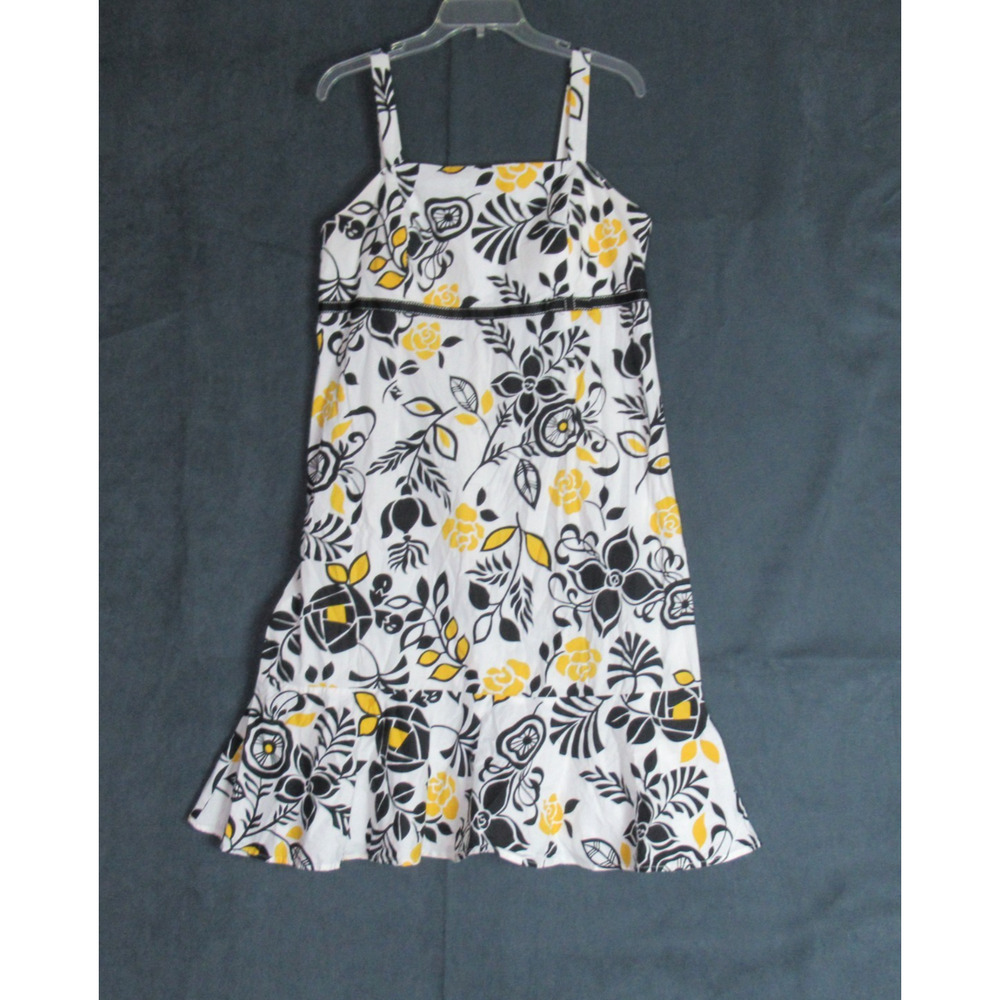 Madison Leigh Dress Womens Size 14W White Black Floral Sleeveless Midi Ruffle